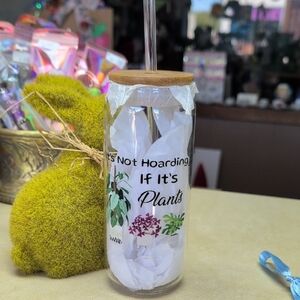 Clear Glass Tumbler with Plant Design